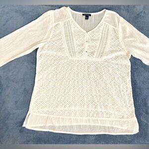 Ladies Bandolino Boho White Smock Gauze Tunic•Sz XL• 3/4 Sleeve•3 Button V-Neck